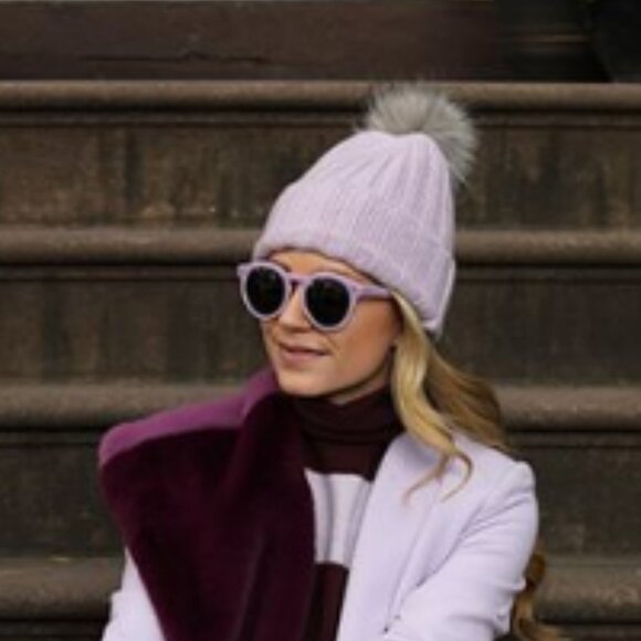 Nordstrom Halogen Atlantic Pacific Cashmere Faux Pom Beanie - Purple Lilac - Picture 2 of 3